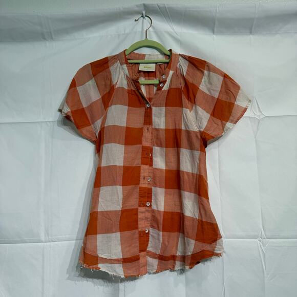 Anthropologie Maeve Orange Gingham Button Down Sz XS - Picture 2 of 13